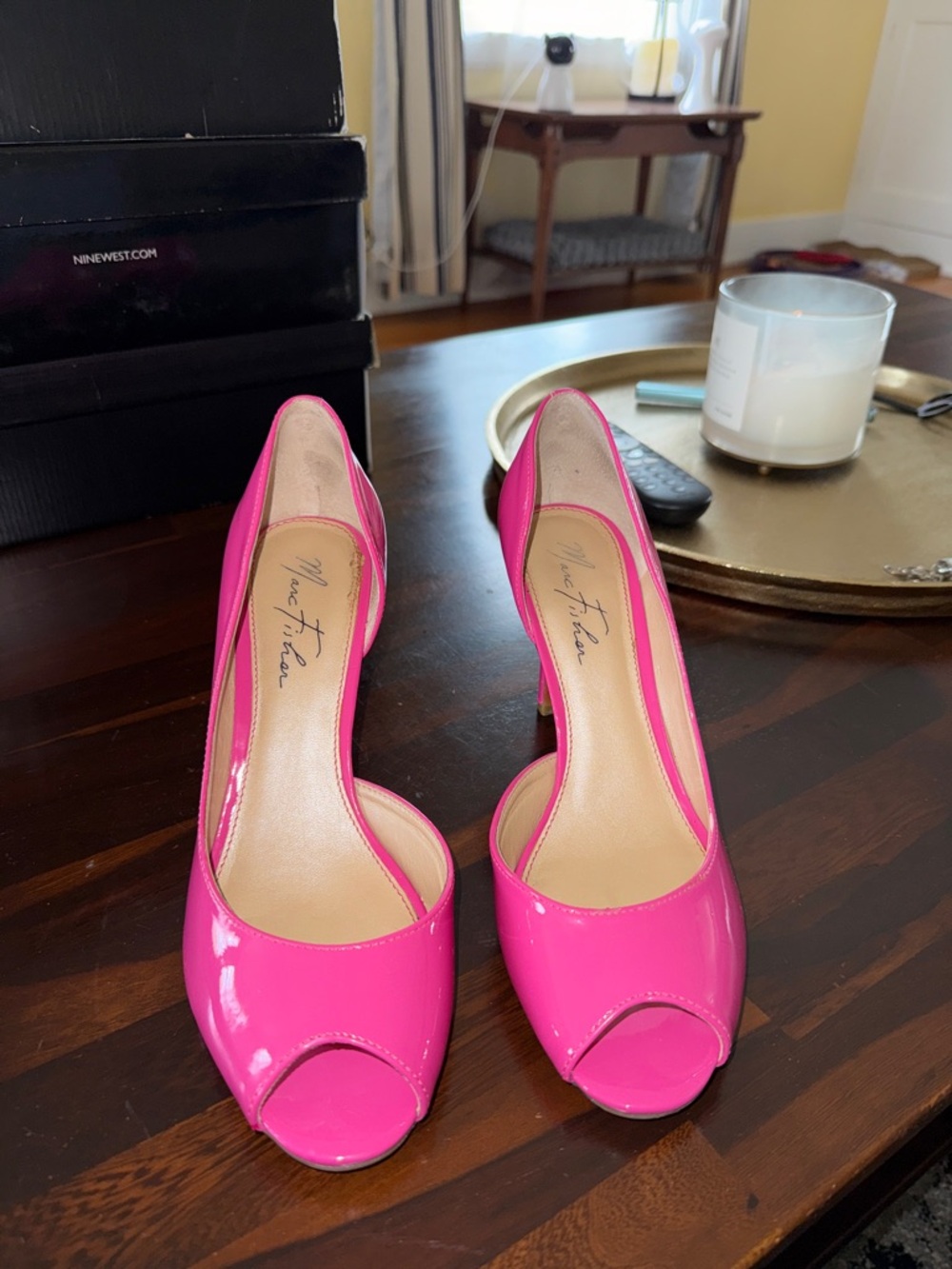 Nine West Hot Pink Patent Peep-Toe Heels